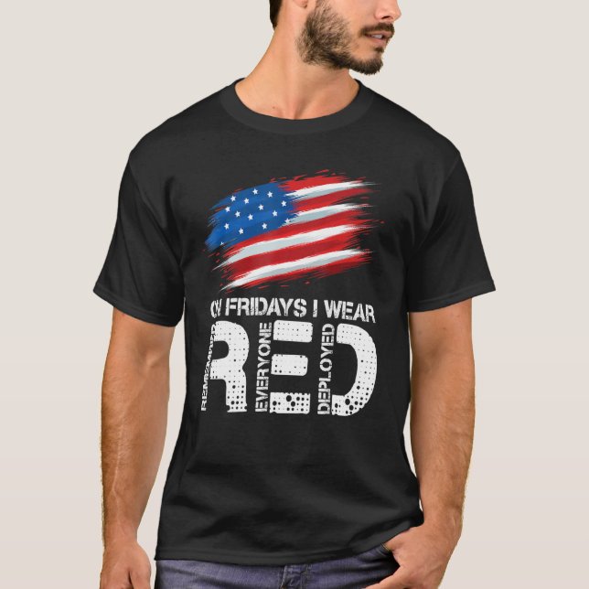 On Friday I Wear Red Support American Troops Vinta T-Shirt (Front)