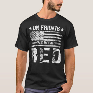 On Friday We Wear Red American Flag Military Suppo T-Shirt