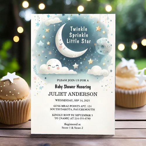 On Glitter Twinkle Twinkle Little Star Baby Shower Invitation