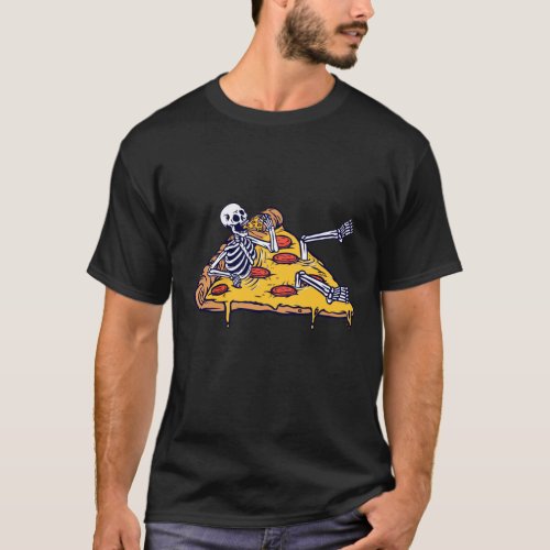 On Halloween Eating Skeleton Pizza T_Shirt