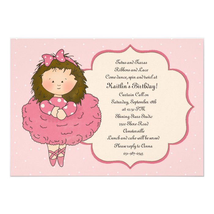 On Her Toes Brunette Tot Ballerina Invitation