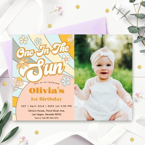 On In The Sun Rainbow 1st Birthday Invitation