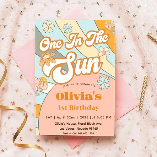 On In The Sun Rainbow 1st Birthday Invitation