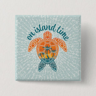 On Island Time Tropical Sunset Sea Turtle Design Button
