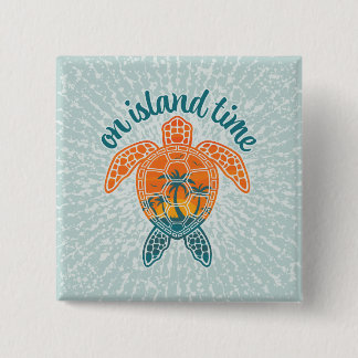 On Island Time Tropical Sunset Sea Turtle Design Button