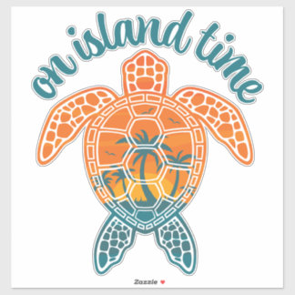 On Island Time Tropical Sunset Sea Turtle Design Sticker