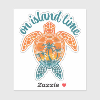 On Island Time Tropical Sunset Sea Turtle Design Sticker