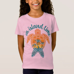 On Island Time Tropical Sunset Sea Turtle Design T-Shirt