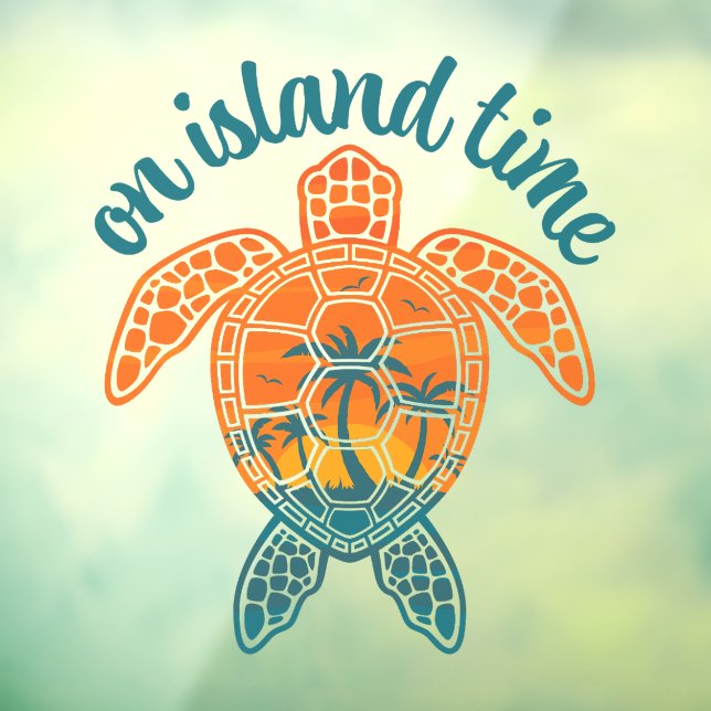On Island Time Tropical Sunset Sea Turtle Design Window Cling (Sheet 3)