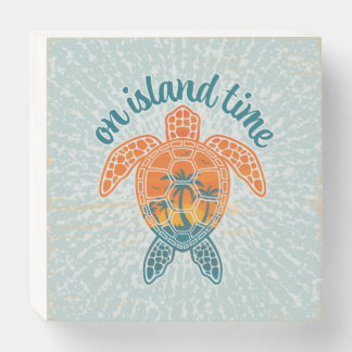 On Island Time Tropical Sunset Sea Turtle Design Wooden Box Sign
