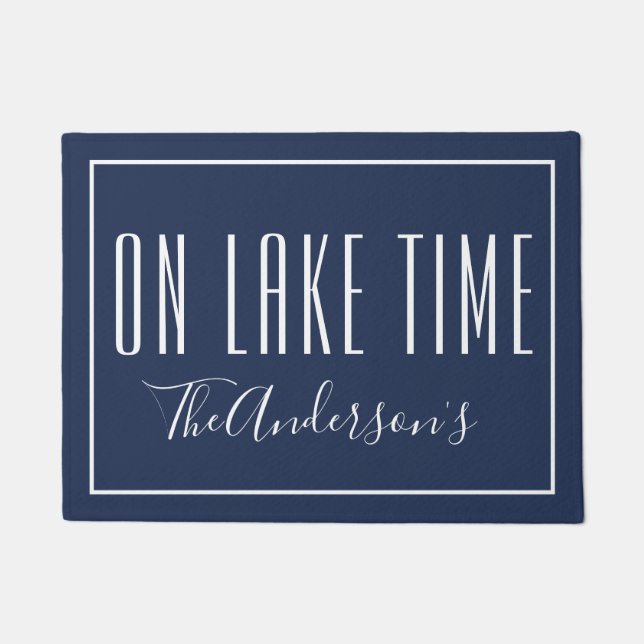 On Lake Time Personalized Blue White Doormat (Front)