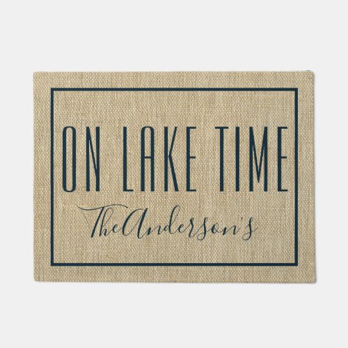 On Lake Time Personalized Burlap Look Doormat