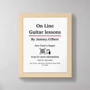 On Line Guitar Lessons Flyer Double-sided printing Framed Art