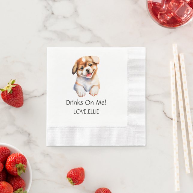 On Me Dog Engagement Cat Paw Wedding Drink  Napkins (Insitu)