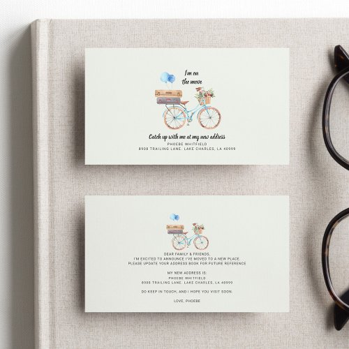 On Move New Address Watercolor Bike Moving Card