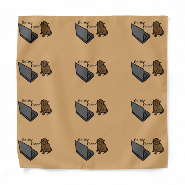 On My Puter Funny Computer Brown Cat Meme Bandana (Front)