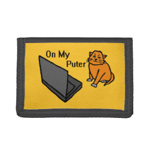 On My Puter Funny Computer Orange Cat Meme Tri-fold Wallet