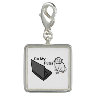On My Puter Funny Computer White Cat Meme Charm
