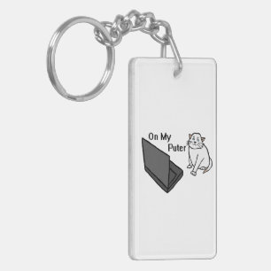 On My Puter Funny Computer White Cat Meme Keychain