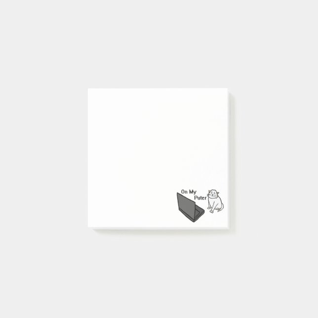 On My Puter Funny Computer White Cat Meme Post-it Notes (Front)