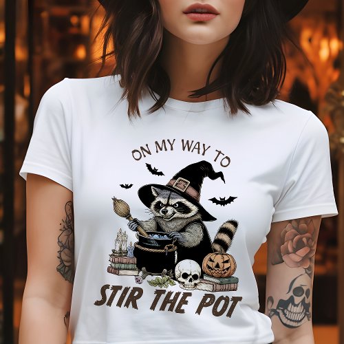 On My Way Stir the Pot Vintage Raccoon Halloween T_Shirt