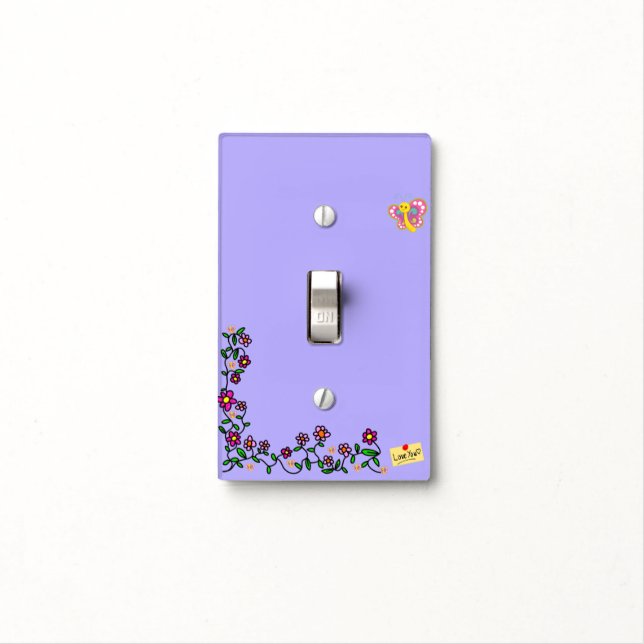 On Off Light Switch Cover  Butterfly Floral Purple (In Situ)