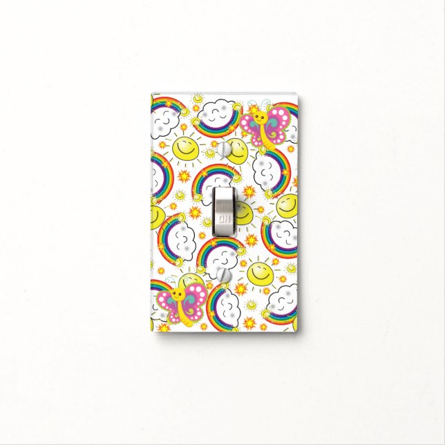 On Off Light Switch Cover Butterfly Rainbow Clouds (In Situ)