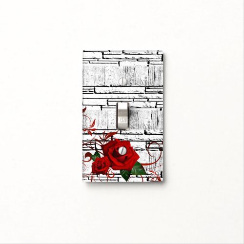 On Off Light Switch Cover Red Rose Floral