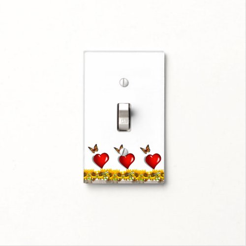 On Off Light Switch Cover Sunflower Hearts Bee
