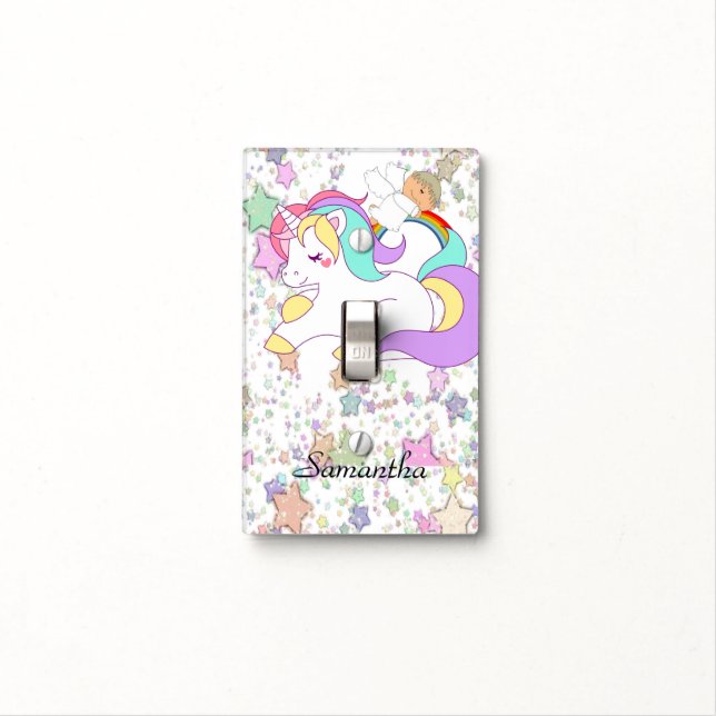 On Off Light Switch Cover Unicorn Angel Stars (In Situ)