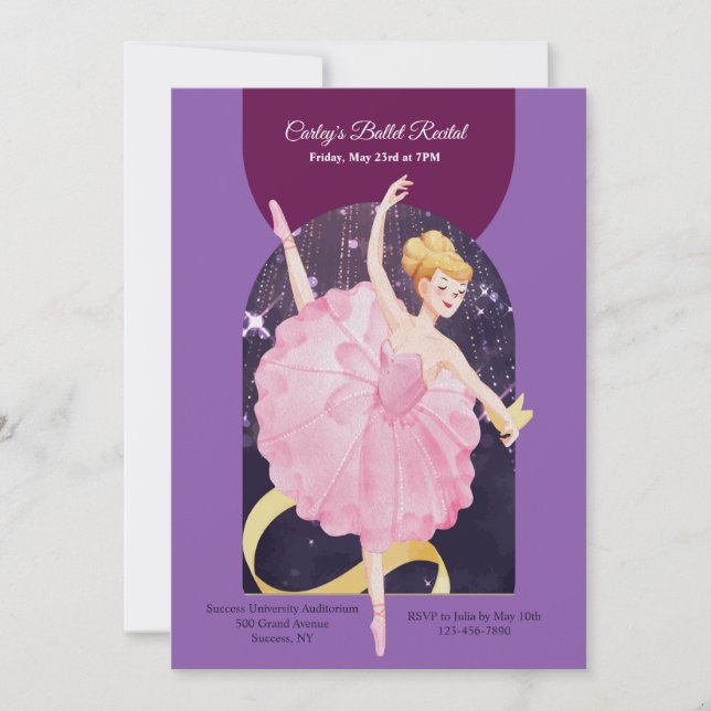On One Toe Ballet Recital Invitation (Front)