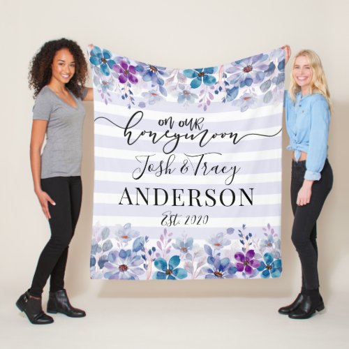 On our Honeymoon Just Married  Mr and Mrs Floral Fleece Blanket