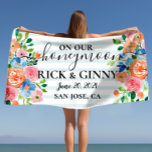 On Our Honeymoon - Personalized Floral Honeymoon Beach Towel<br><div class="desc">Just married? Celebrate your new status with this gorgeous "On Our Honeymoon" personalized floral honeymoon beach towel! This elegant custom name beach towel is perfect for your bachelorette party, bridal party gift, wedding bath towels, bride, and bachelorette party favor. It also makes a great wedding gift, honeymoon gift, or just...</div>