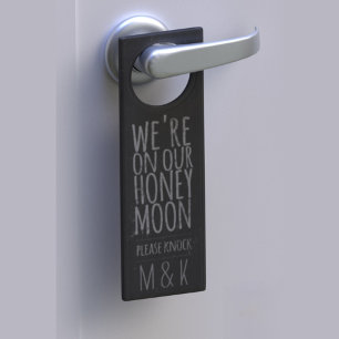 On Our Honeymoon Rustic Newlyweds Door Hanger