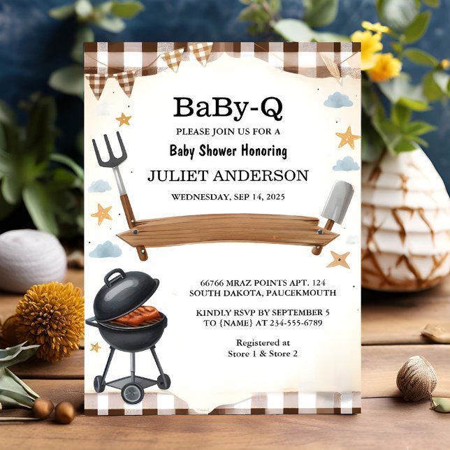 On Plaid Babyq Fun Food Steak Beef Bbq Baby Shower Invitation (Creator Uploaded)