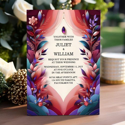 On Rich Soft Teal Fall Gem Bold Jewel Tone Wedding Invitation