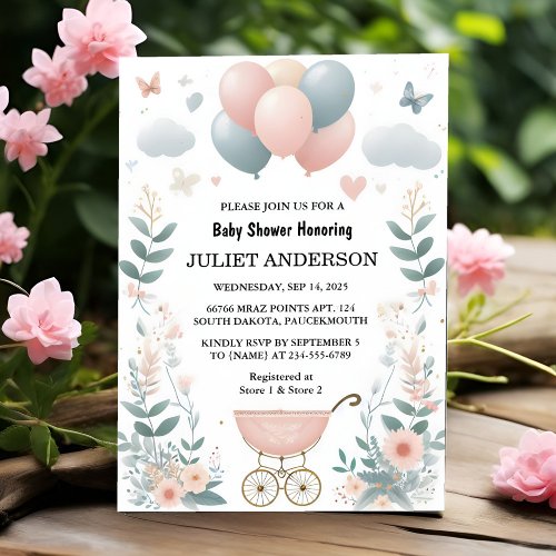 On Rose Boho Gold Mom Chic Spring Baby Girl Shower Invitation