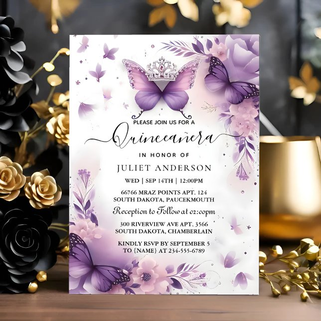 On Royal Gold Tiara Lilac Light Purple Quinceanera Invitation (Creator Uploaded)