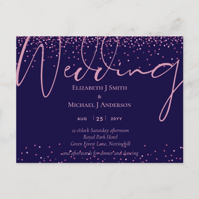 ON SALE! Navy Blue Rose Gold Wedding Invitations (Front)