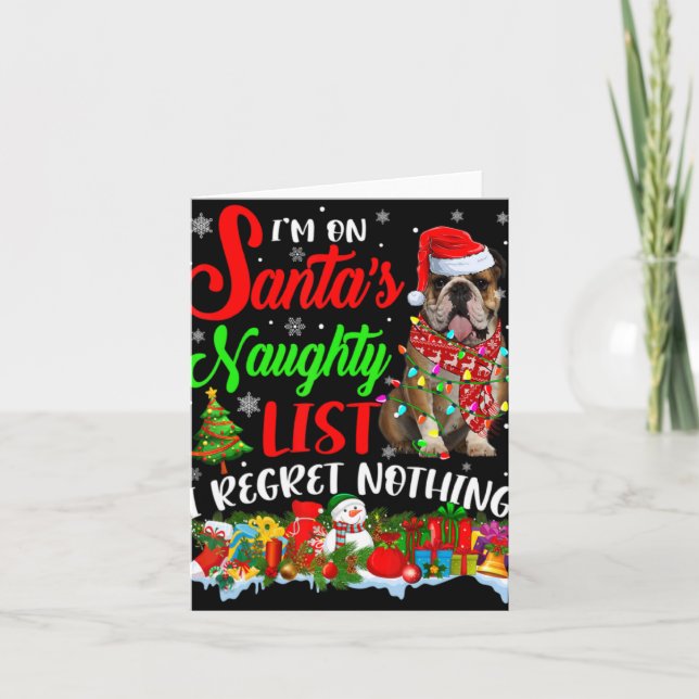 On Santas Naughty List Xmas English Bulldog  Card (Front)