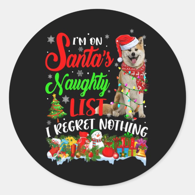 On Santas Naughty List Xmas Shiba Inu  Classic Round Sticker (Front)