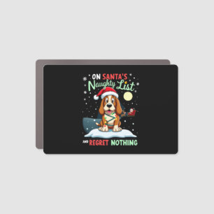 On Santa's Xmas Naughty List Regret Nothing Basset Car Magnet
