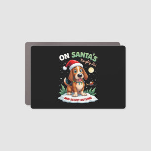 On Santa's Xmas Naughty List Regret Nothing Basset Car Magnet