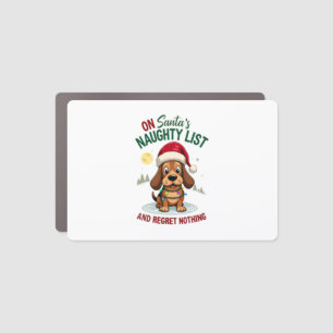 On Santa's Xmas Naughty List Regret Nothing Basset Car Magnet