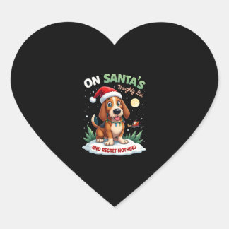 On Santa's Xmas Naughty List Regret Nothing Basset Heart Sticker