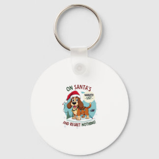 On Santa's Xmas Naughty List Regret Nothing Basset Keychain