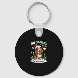 On Santa's Xmas Naughty List Regret Nothing Basset Keychain