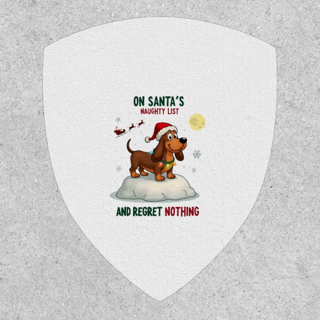 On Santa's Xmas Naughty List Regret Nothing Basset Patch (Front)