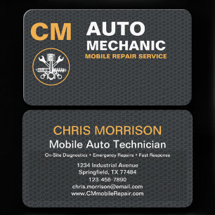 On-Site Mobile Car Repair Mechanic Contact Business Card