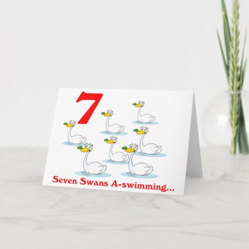 On the 7th Day of Christmas seven Swans a swimming Holiday Card
